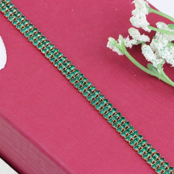 "Rose Gold Bracelet with Emerald Green Stones, Elegant Design, XPBL1015 - Picture 12 of 12